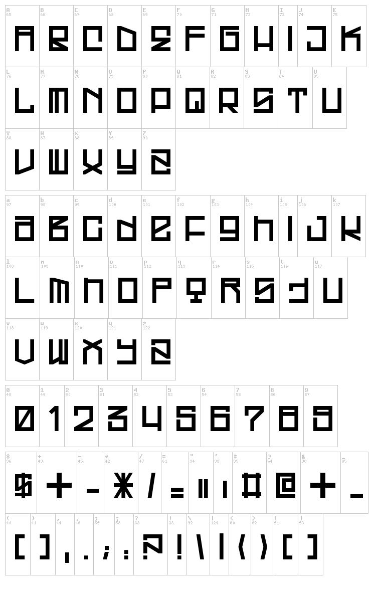 Westrider 2057 font map